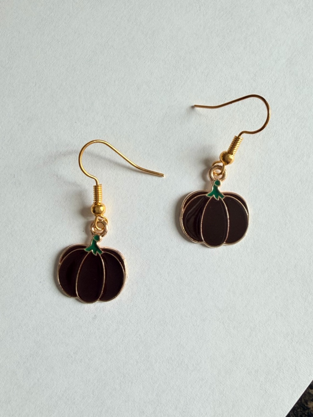 Gold-Tone Dark Brown Pumpkin Drop Earrings Festive Fall Jewelry